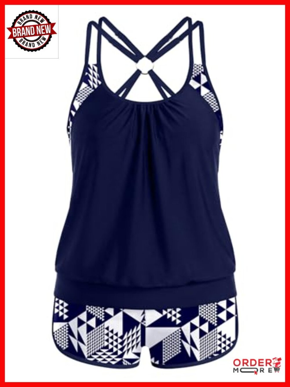 Plus Size Tankini Two Piece with Boyshorts & Pockets Tummy Control Swimwear